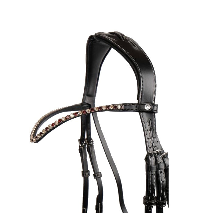 Montar Plum/Honey Crystal Snap-On Browband, Black Leather