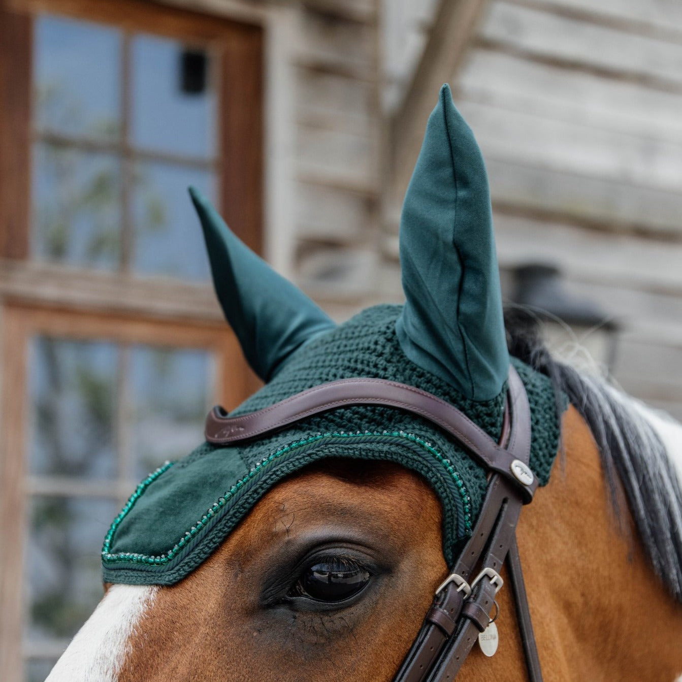 Kentucky Horsewear Fly Veil Wellington Velvet Pearls, Pine Green