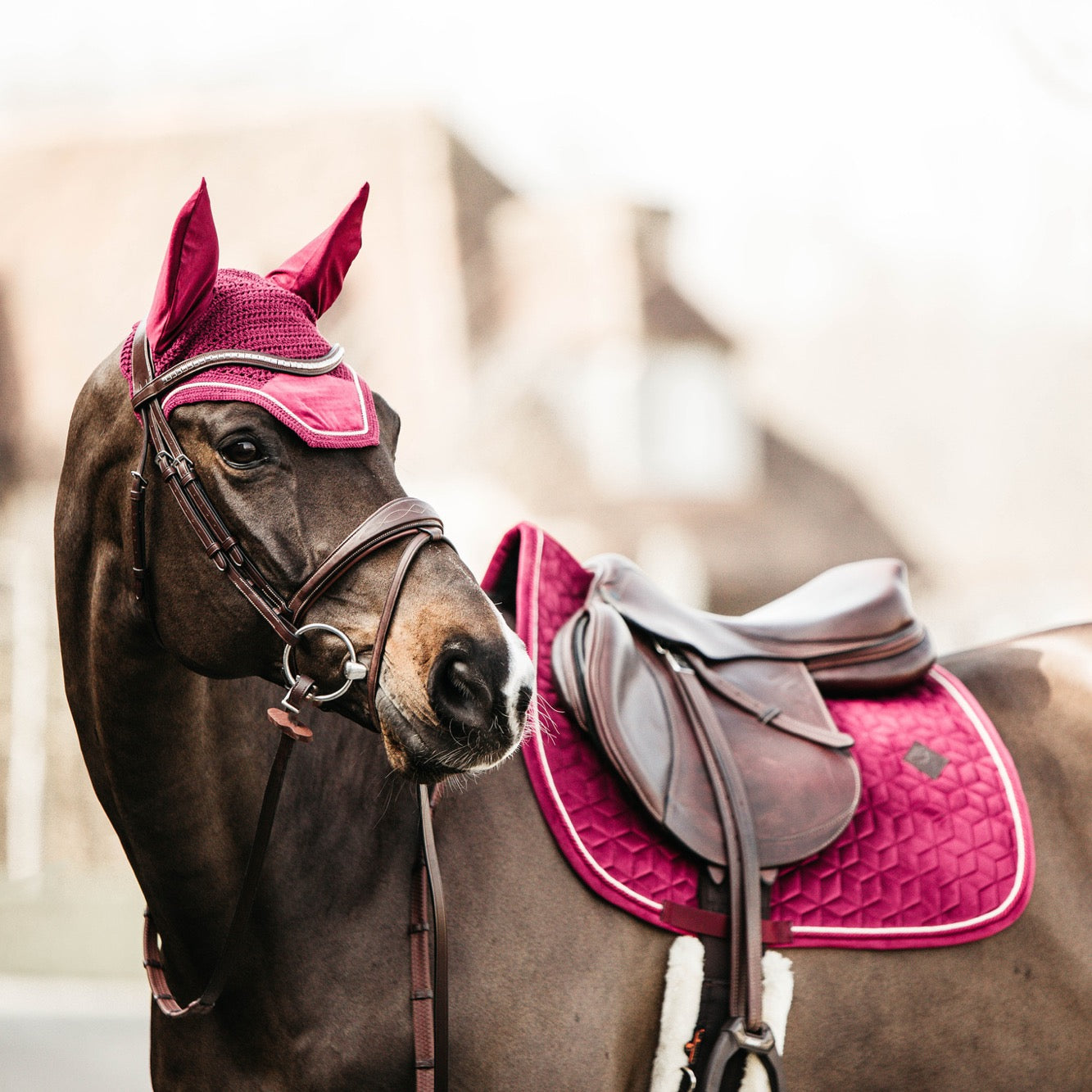 Kentucky Horsewear Fly Veil Wellington Velvet, Fuchsia