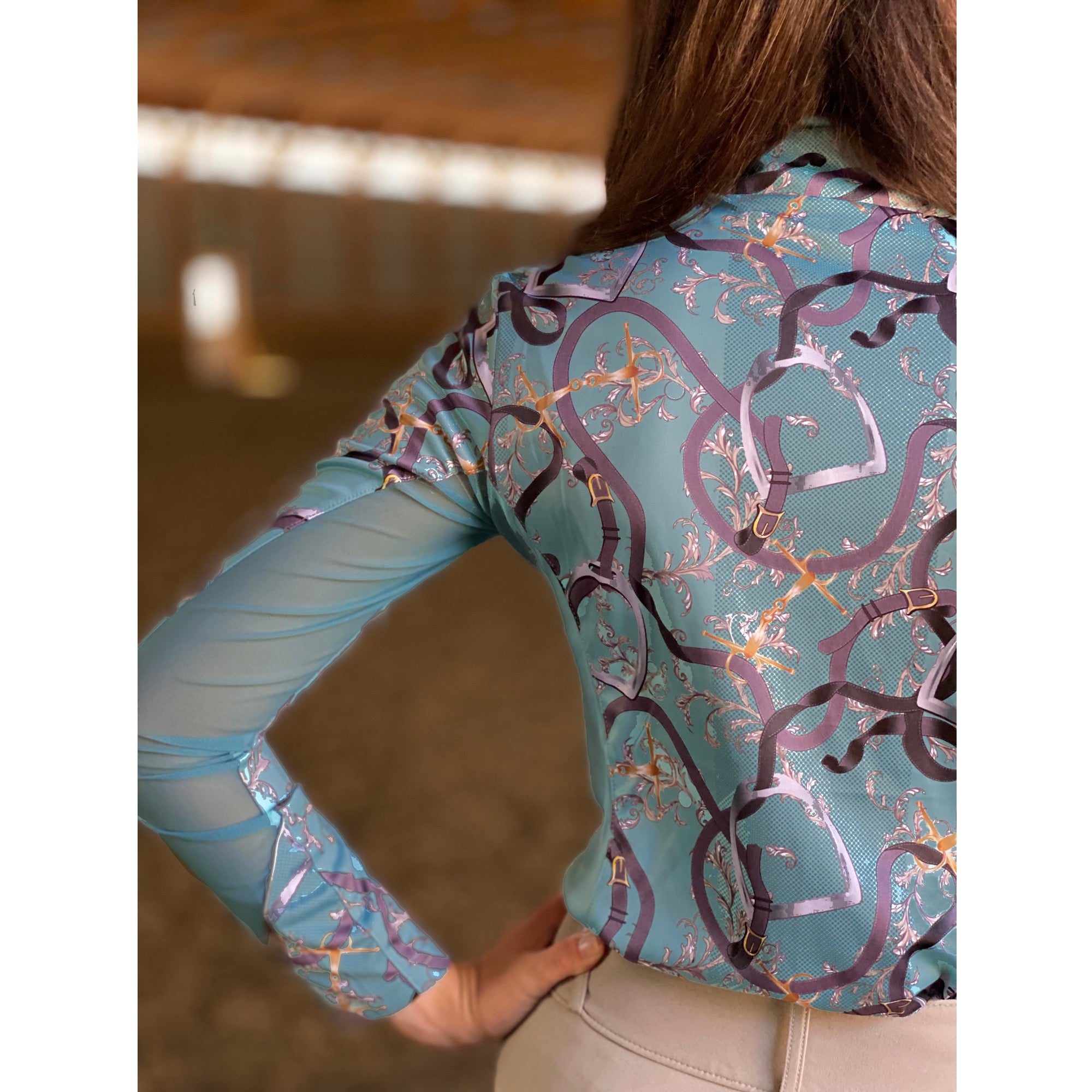 Arista Equestrian Ladies ELEGANCE Quarter Zip Mesh Training Shirt, Light Verdigris