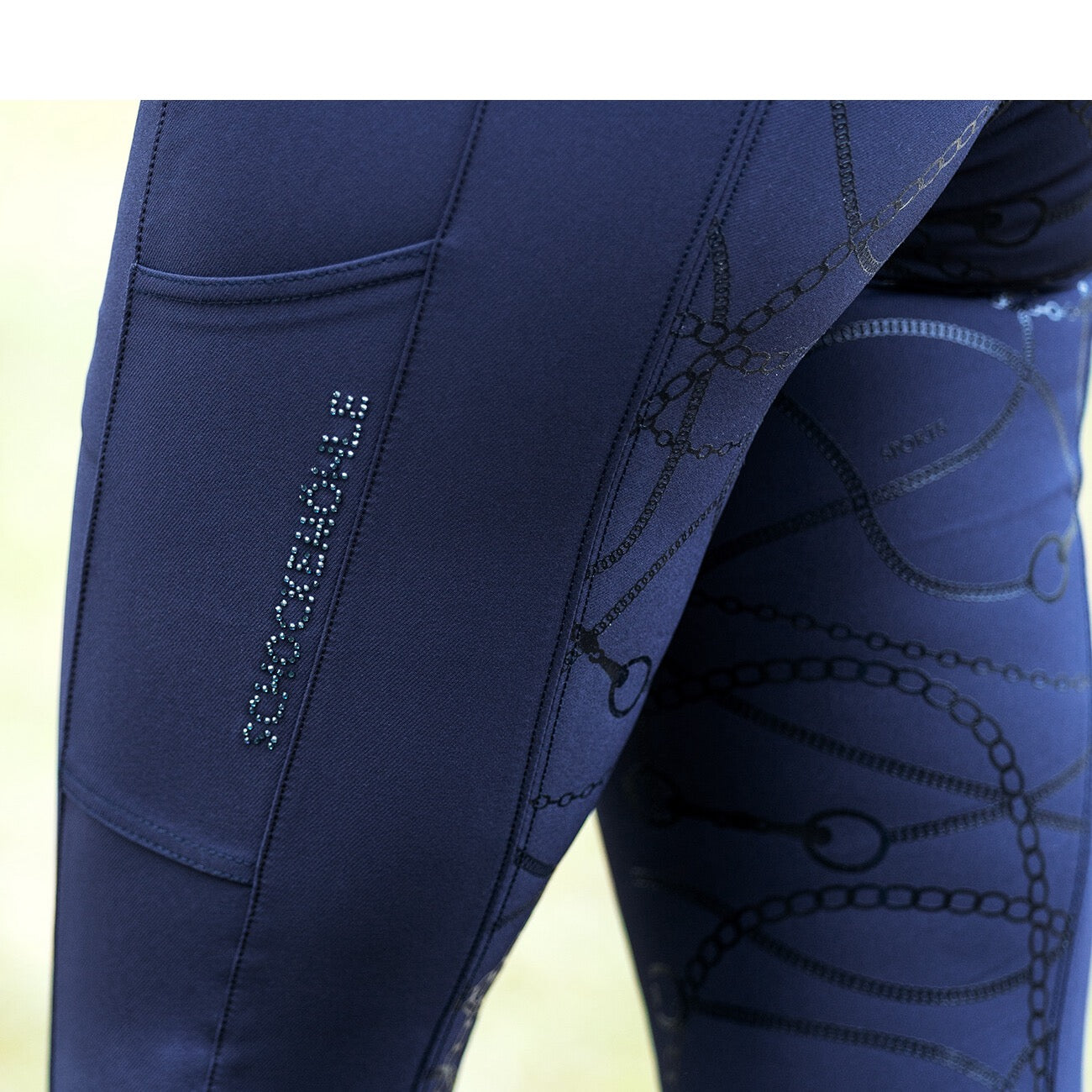 Schockemohle Summer Heather Mid Rise, Full Grip Breeches, Dark Blue