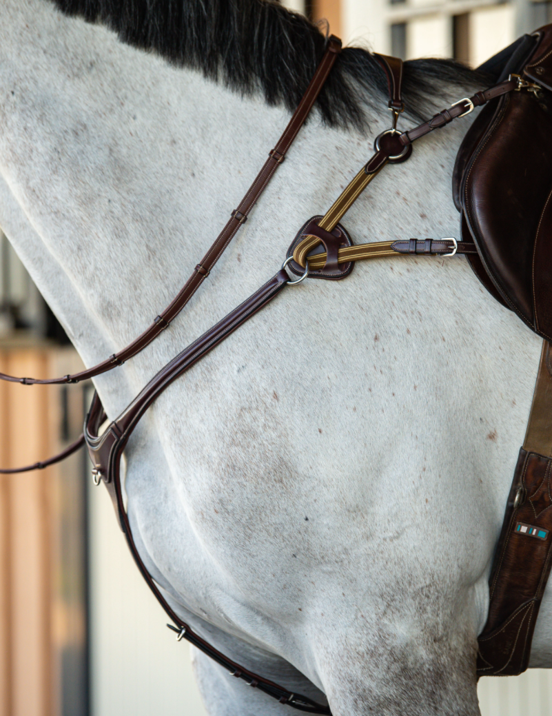 Artemis Equine Breastplate Clear Round 5 Point, Brown with Creme Stitching