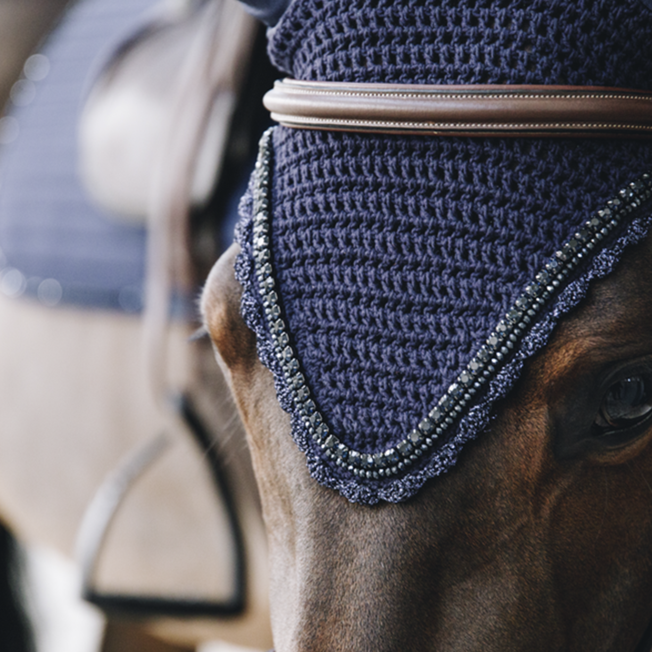 Kentucky Horsewear Fly Veil Long Stone & Pearl Soundless, Navy
