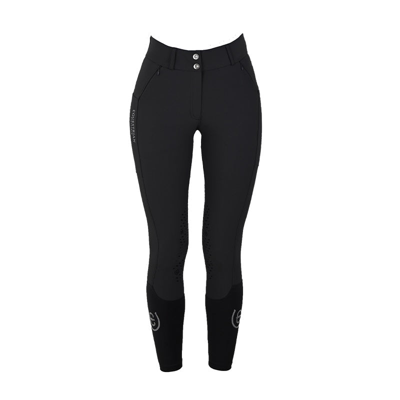 Equestrian Stockholm Riding Breeches Knee Grip, Mid Rise, Elite Black