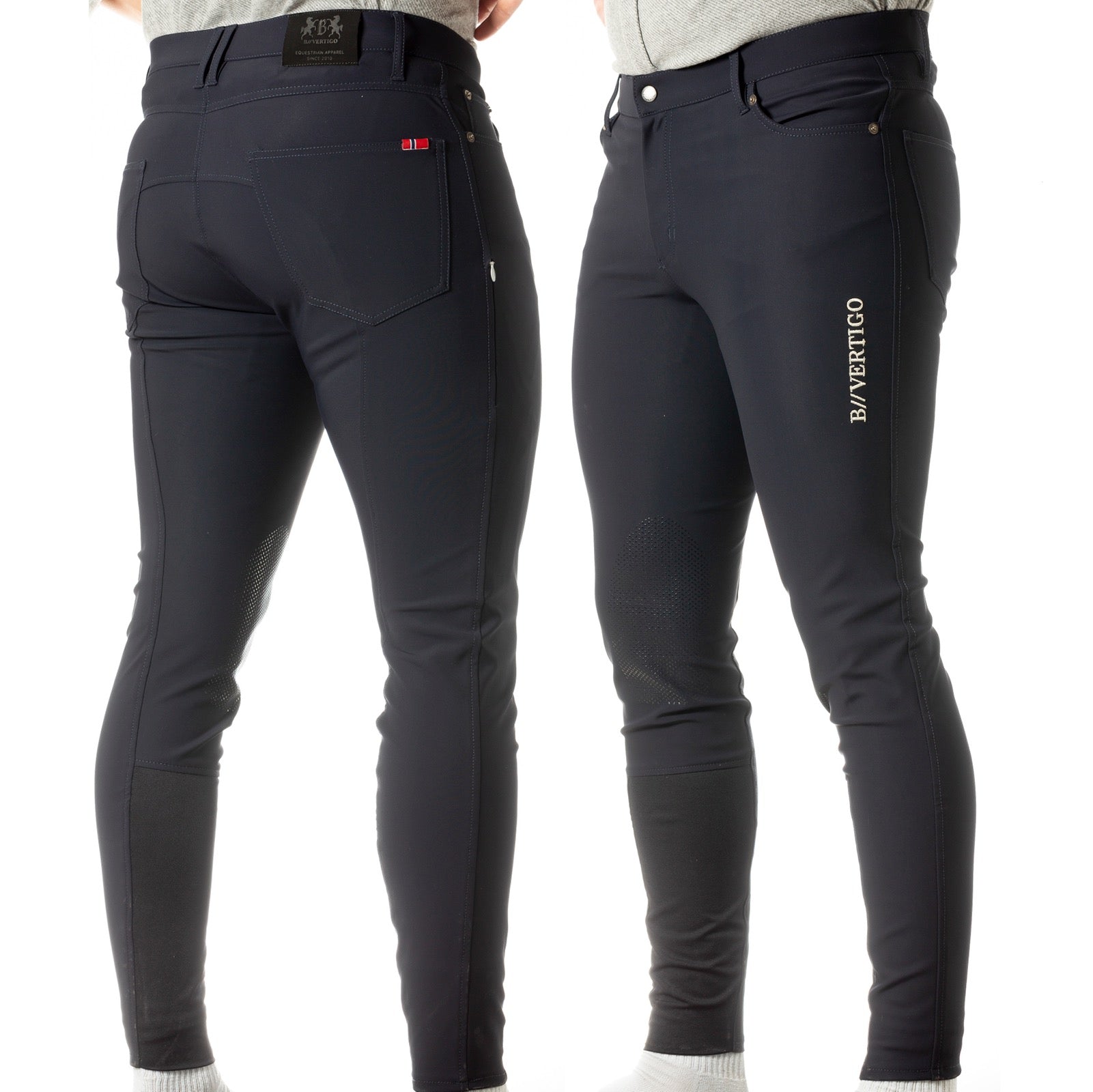 B Vertigo Ethan Mens Knee Patch Breeches, Dark Navy