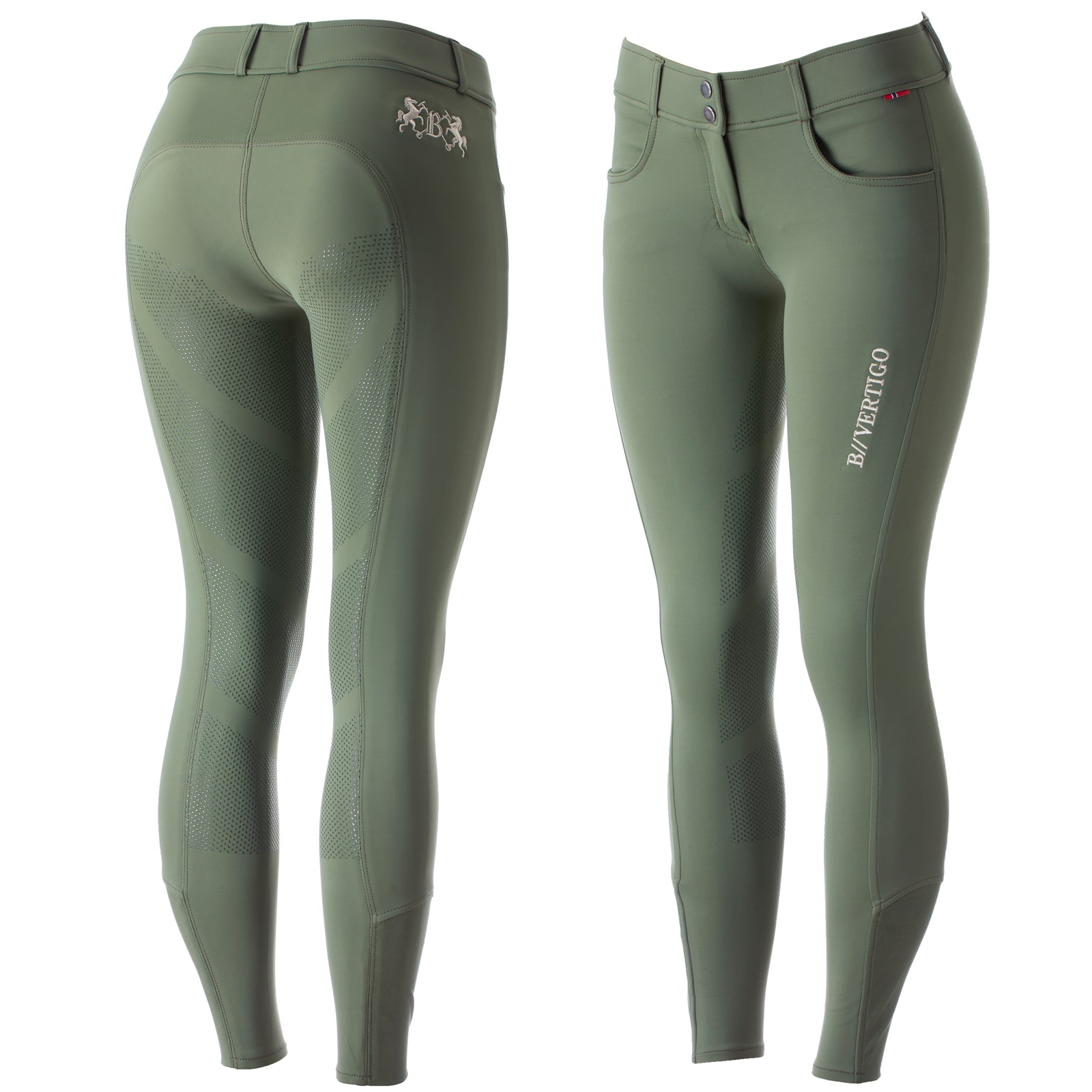 B Vertigo Meghan Silicone Normal Waist Full Seat Breeches, Wild Grass Green