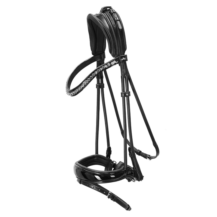 Schockemohle Westminster Round Stitched Bridle, Black Patent/Silver