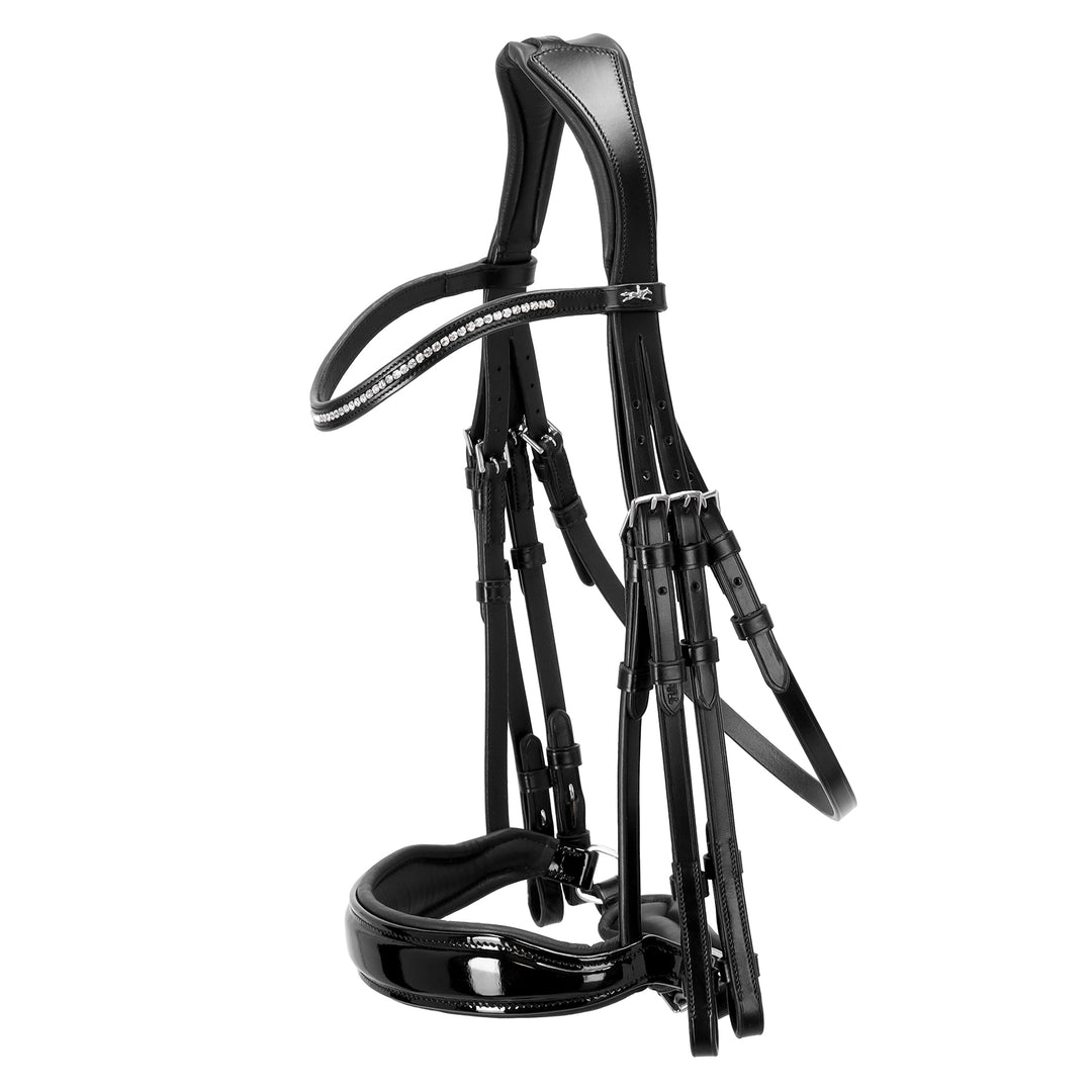 Schockemohle Milan Anatomical Double Bridle, Black Patent/Silver