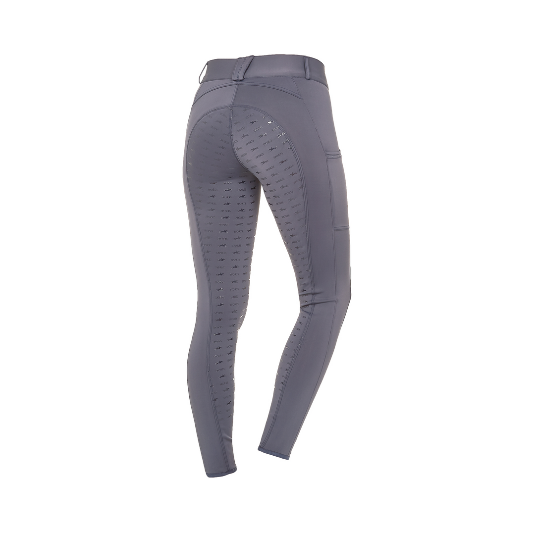 Schockemohle New Ladies Full Grip Mid Rise Pocket Riding Tights, Slate Grey
