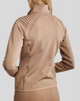 Montar MoPaige Pintucks and Crystals Full Zip Lightweight Jacket, Latte