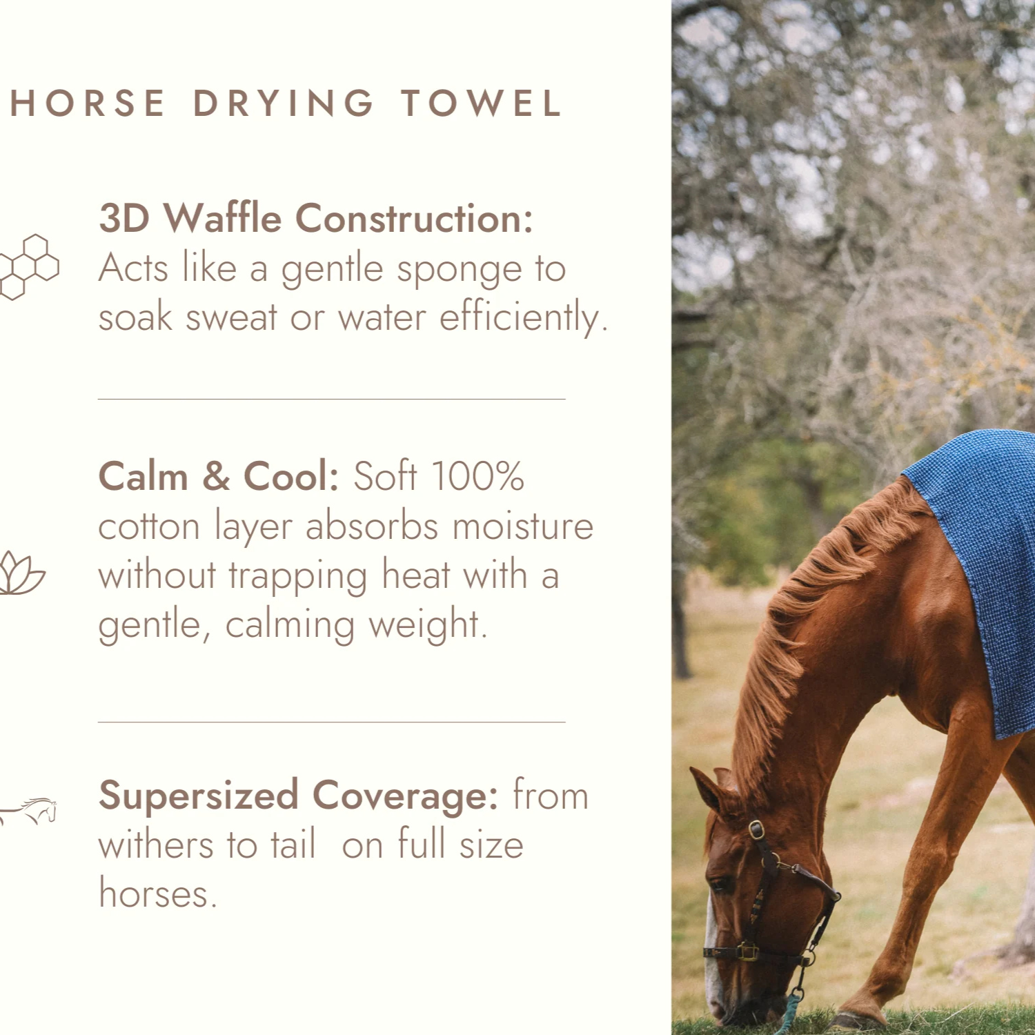 Sixteen Cypress Cotton Waffle Horse Drying Towel, Indigo