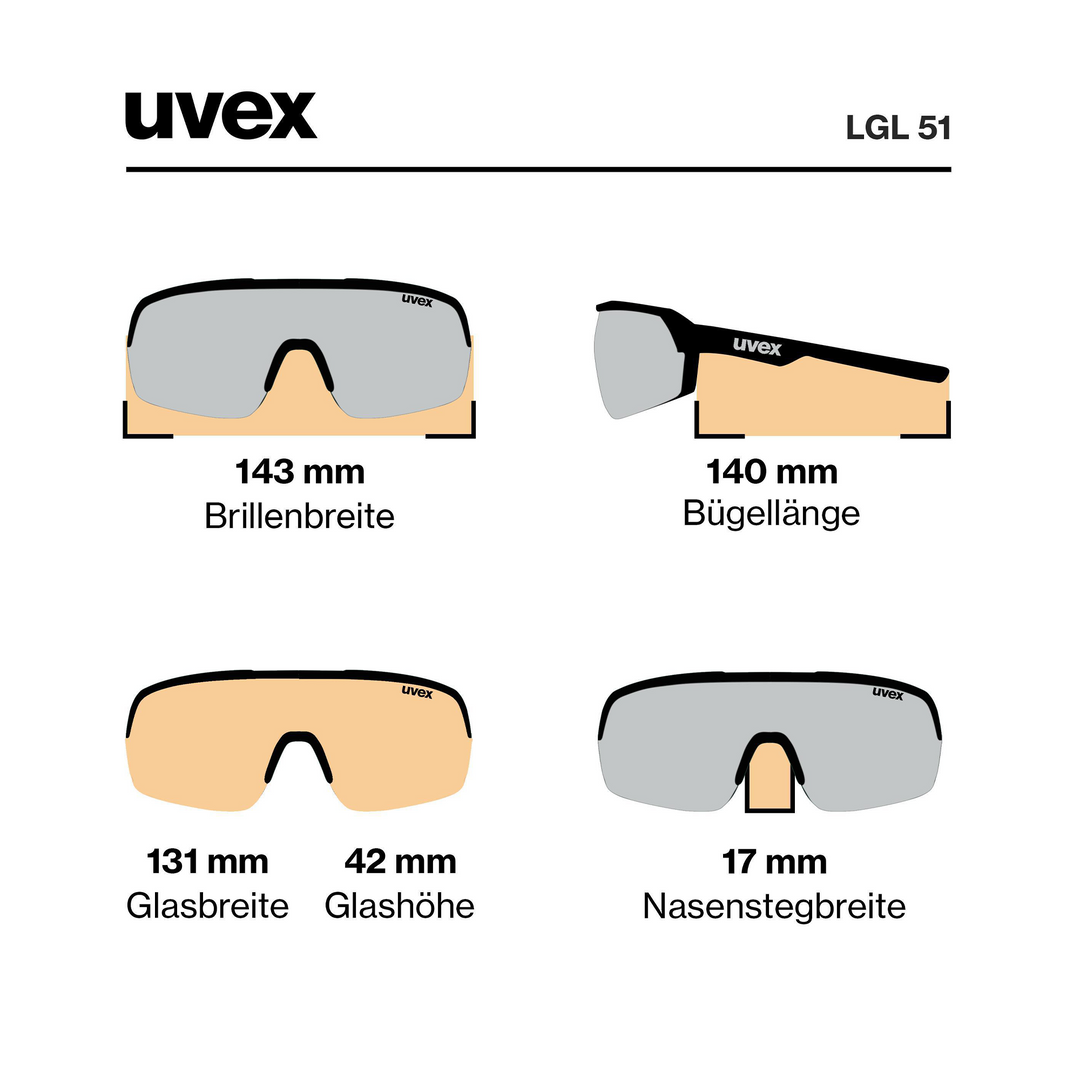 UVEX LGL 51 Sunglasses, Mirror Red Lens