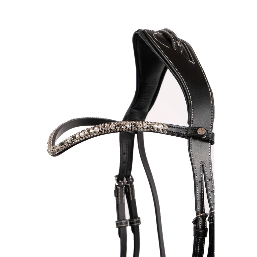 Montar Dlux Grey Snap-On Browband, Black Leather