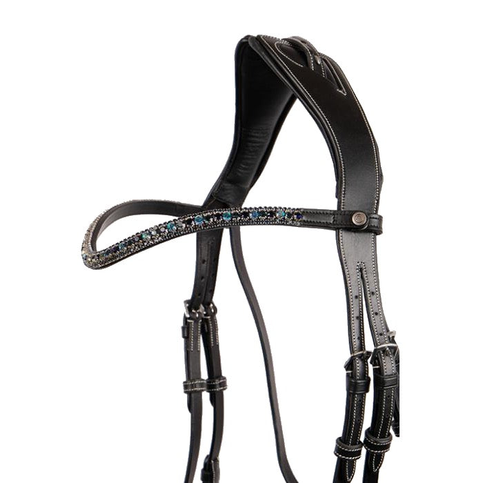 Montar Dlux Navy Snap-On Browband, Black Leather