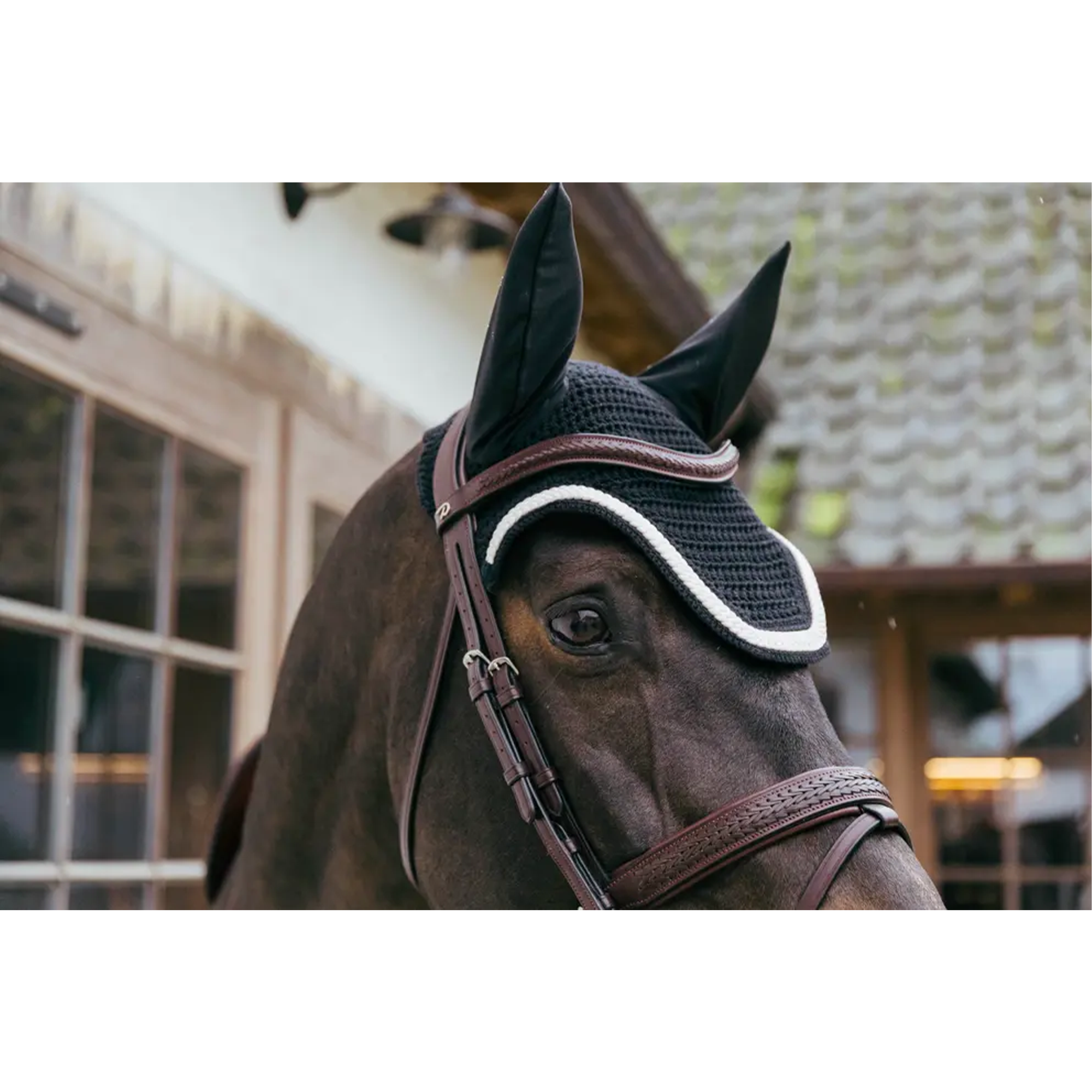 Kentucky Horsewear Fly Veil Wellington with Plaited Cord, Black