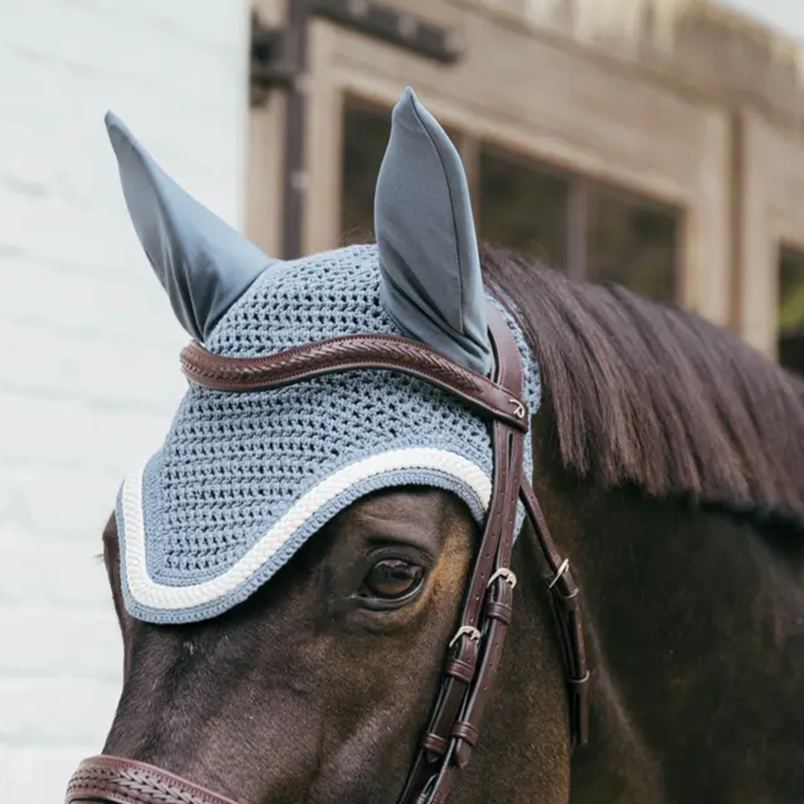 Kentucky Horsewear Fly Veil Wellington with Plaited Cord, Light Blue