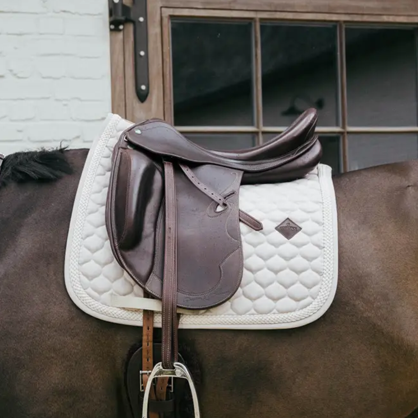 Kentucky Horsewear Dressage Saddle Pad with Plaited Cord, Beige