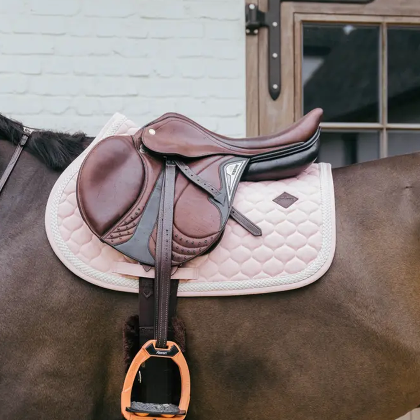 Kentucky Horsewear Show Jumping Saddle Pad with Plaited Cord, Soft Rose