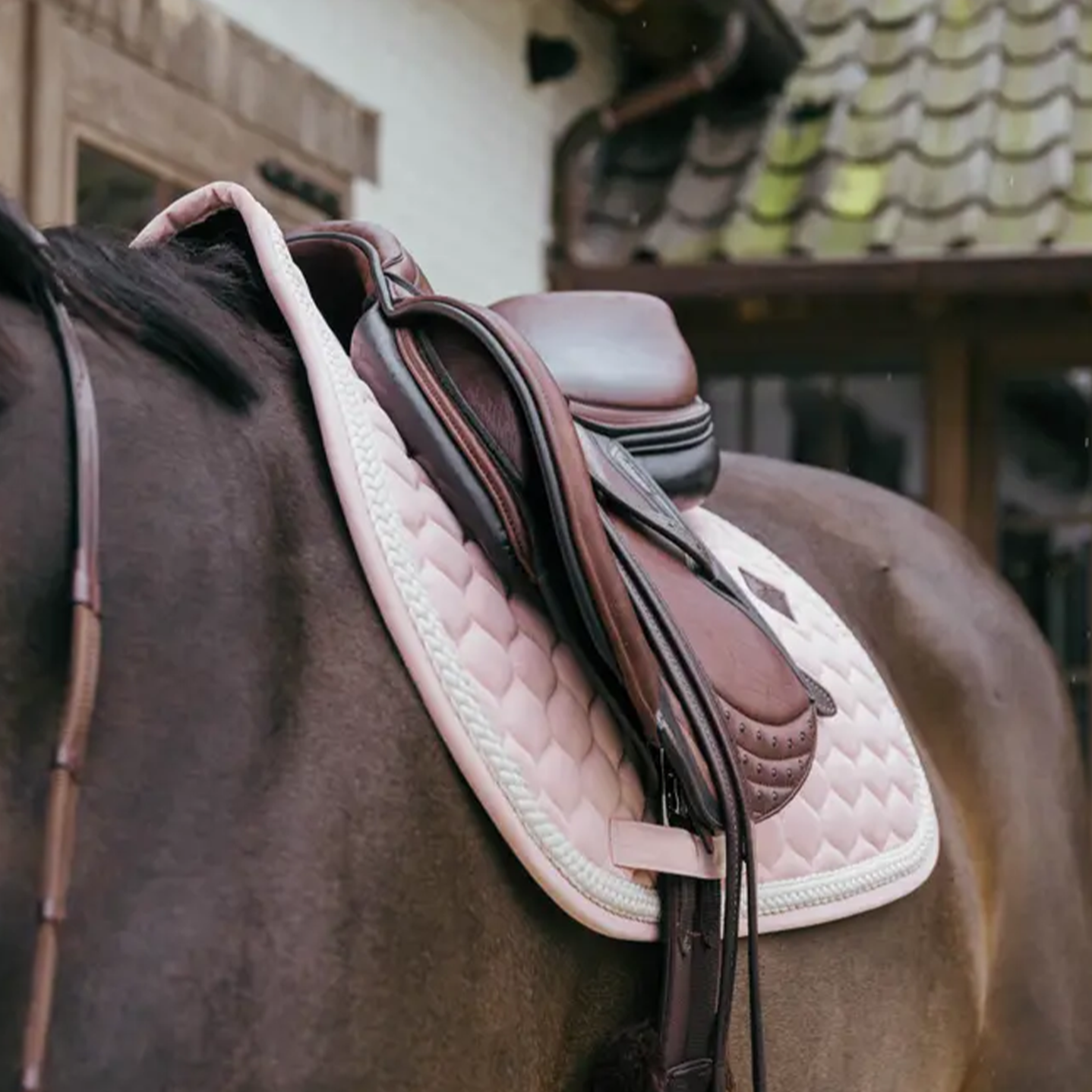 Kentucky Horsewear Show Jumping Saddle Pad with Plaited Cord, Soft Rose