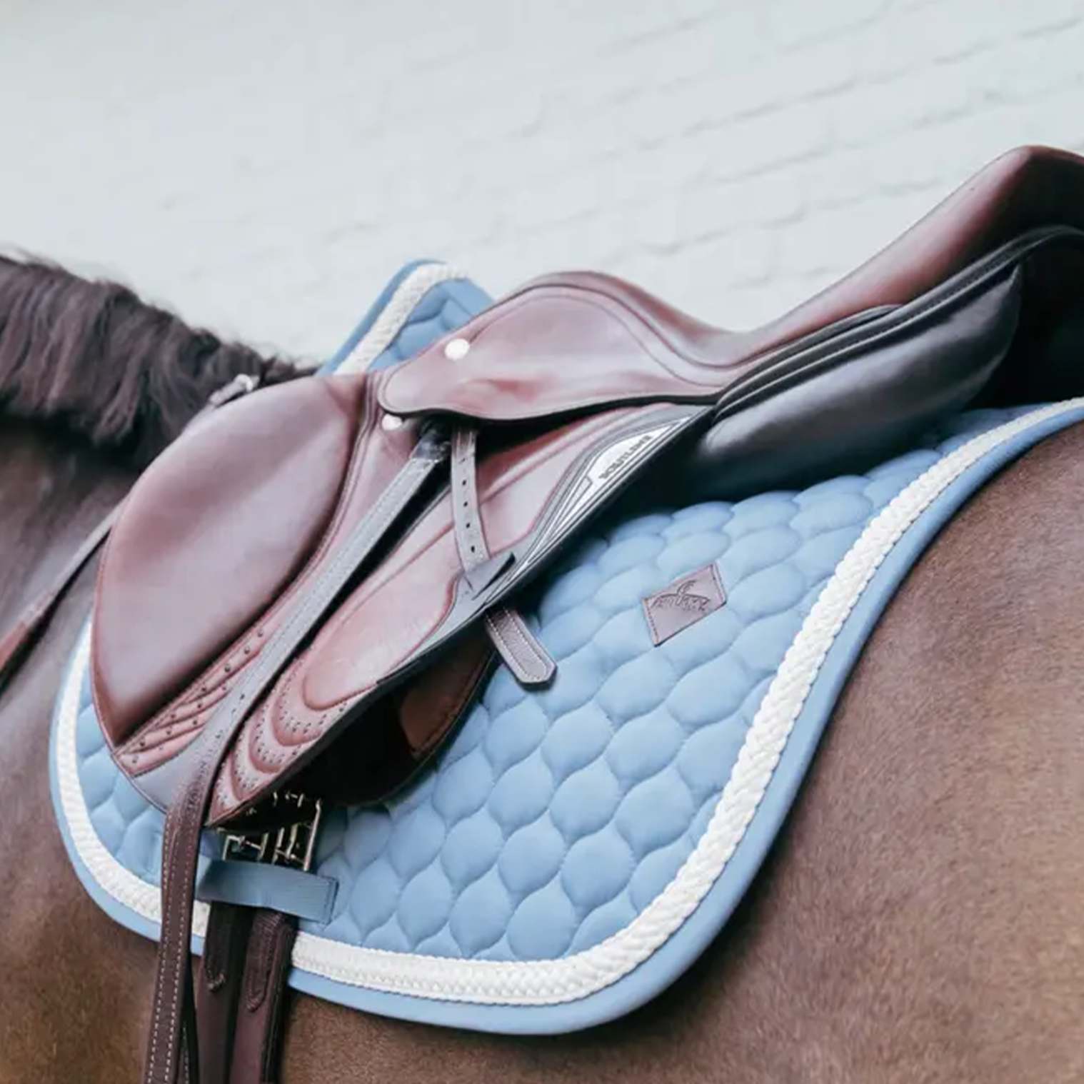 Kentucky Horsewear Show Jumping Saddle Pad with Plaited Cord, Light Blue