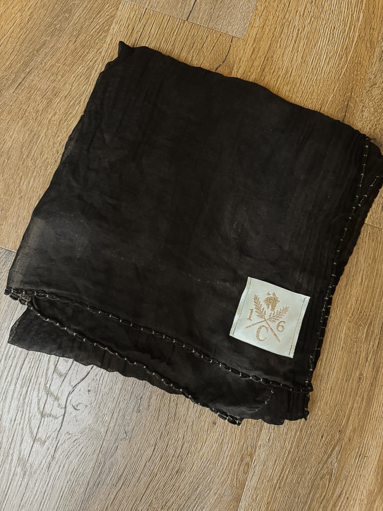 Sixteen Cypress Black Cotton Voile, Bridle Stitch Scarf