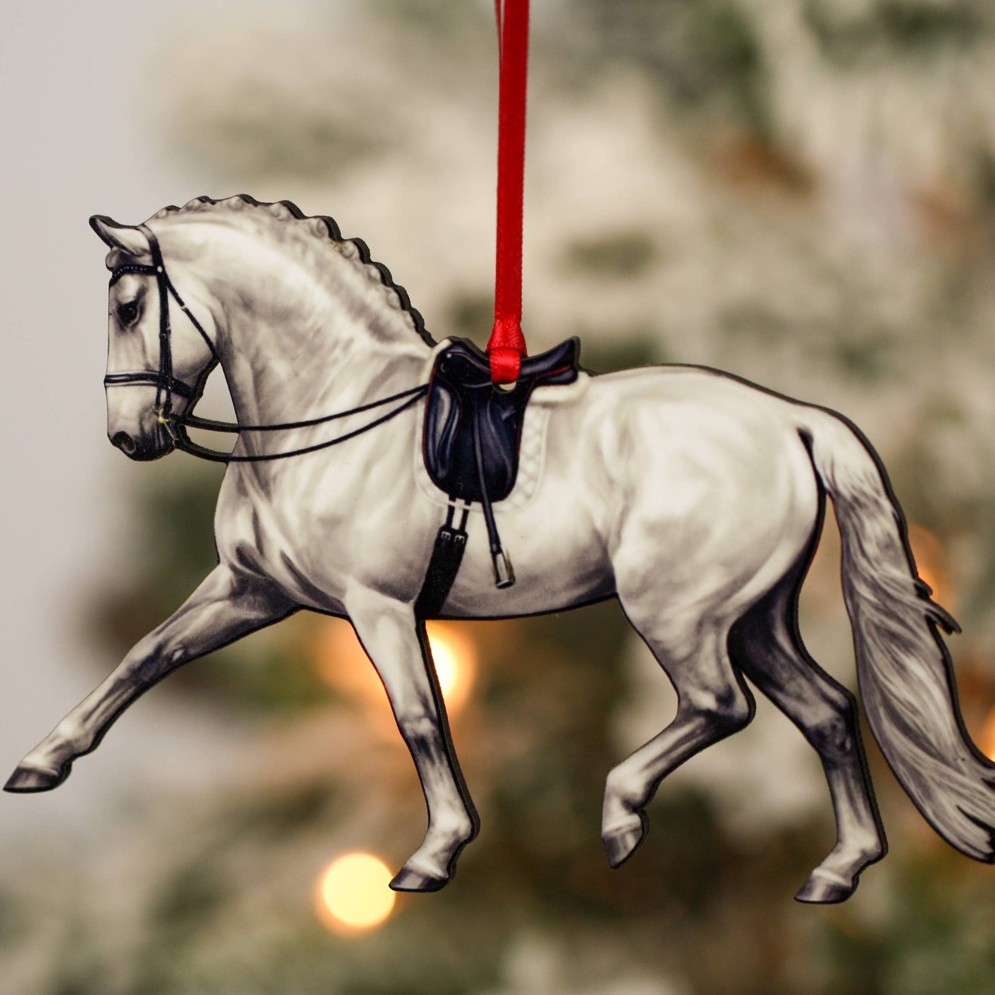 Dressage Horse Ornament - Light Gray Extended Trot Dressage