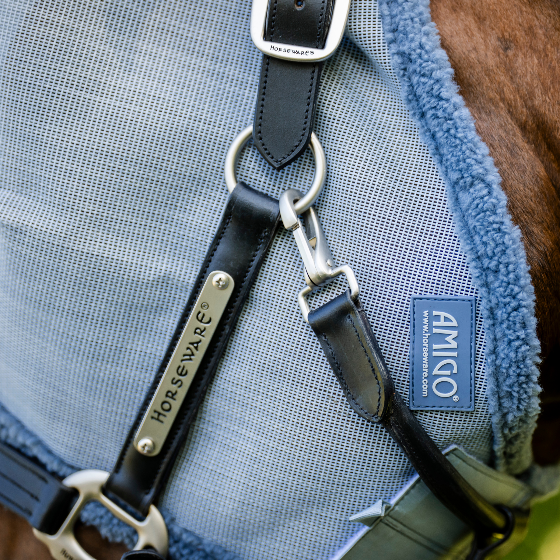 Amigo Fly Mask, Heather Blue/Blue &amp; Silver