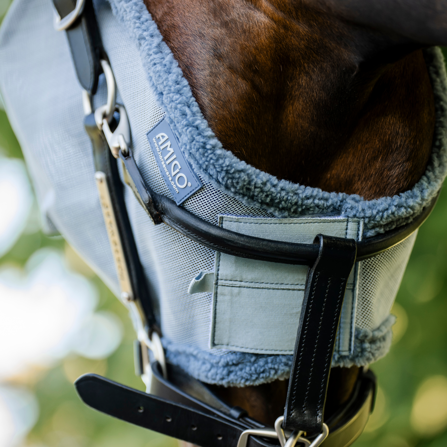 Amigo Fly Mask, Heather Blue/Blue &amp; Silver