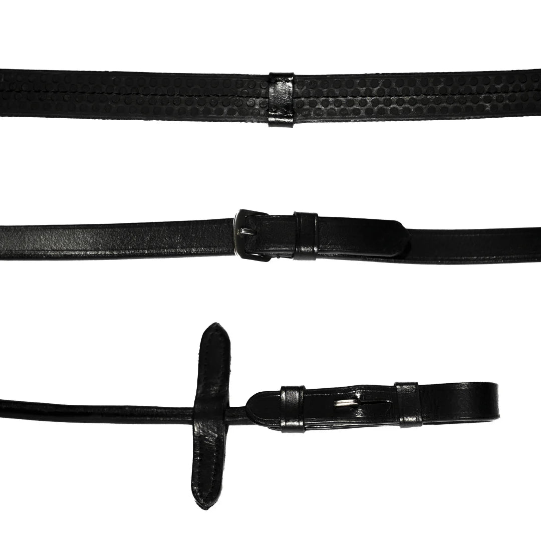 Lumiere Equestrian Leather & Rubber Rolled Grip Reins, Black