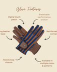 Sixteen Cypress Riding Gloves, Black & Cognac