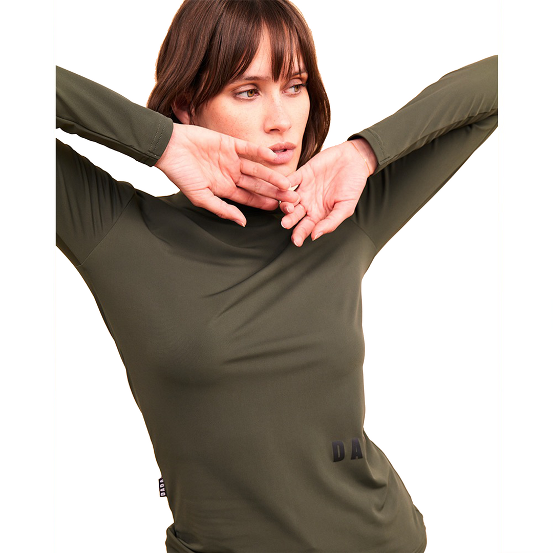 Dada Sport Consul Ladies Funnel Collar Long Sleeve T-Shirt, Olive Green