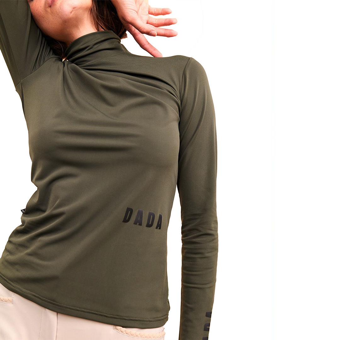 Dada Sport Consul Ladies Funnel Collar Long Sleeve T-Shirt, Olive Green
