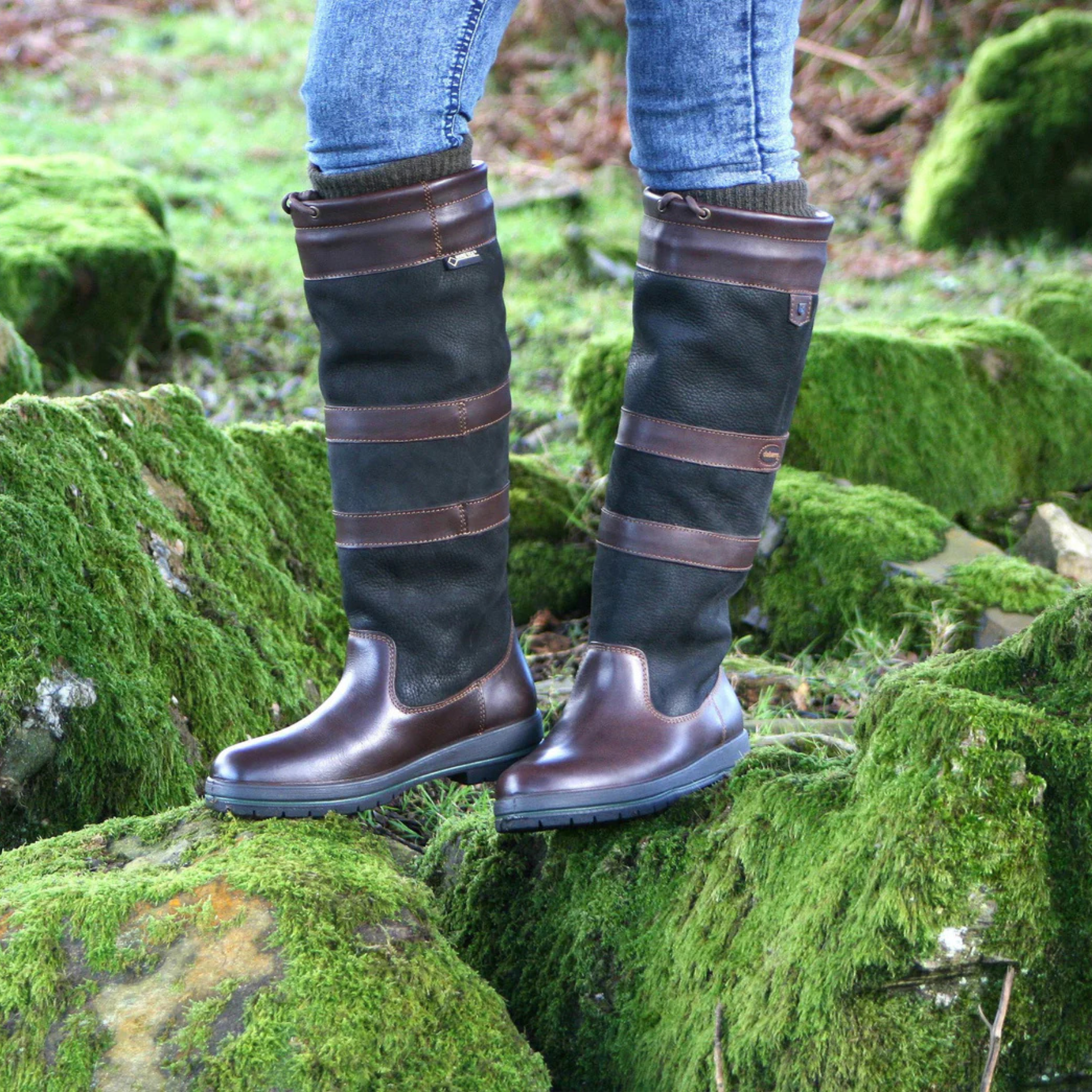 Dubarry Ireland Galway Ladies Waterproof Leather Country Boot in Black/Brown