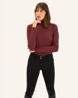 Dada Sport Consul Ladies Funnel Collar Long Sleeve T-Shirt, Burgundy