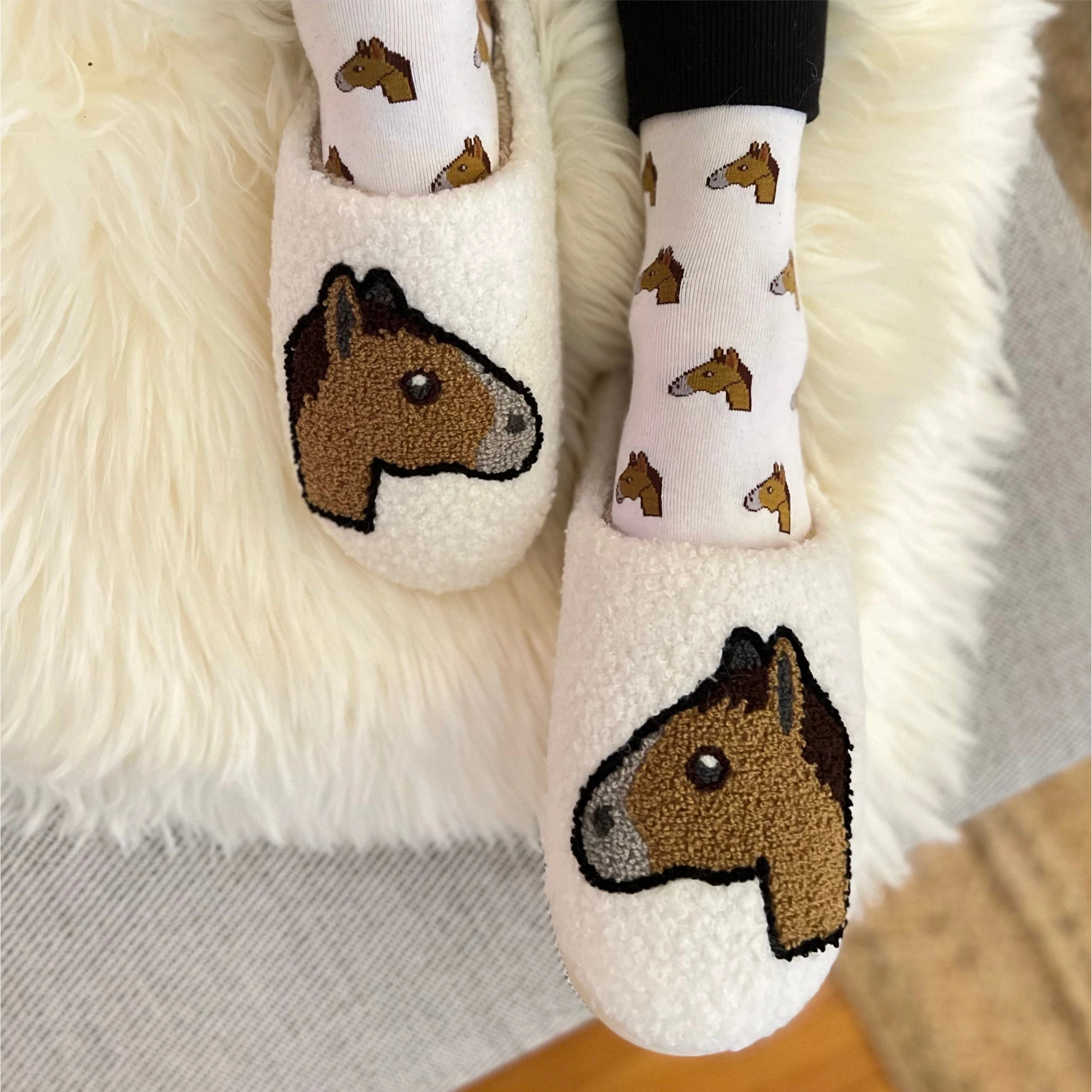 Dreamers &amp; Schemers Horse Head Emoji Slippers