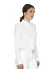 Equestro Women's Micromesh Insert Long Sleeve Competition Polo Shirt, White