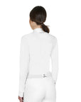 Equestro Women's Micromesh Insert Long Sleeve Competition Polo Shirt, White
