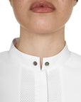 Equestro Women's Micromesh Insert Long Sleeve Competition Polo Shirt, White