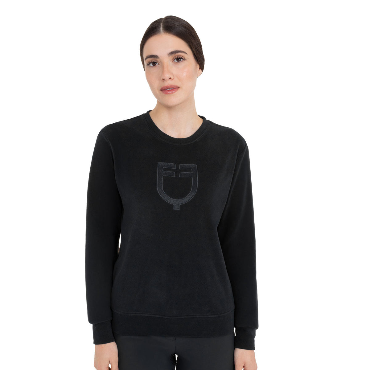 Equestro Women's Fleece Round Neck Sweater, Black