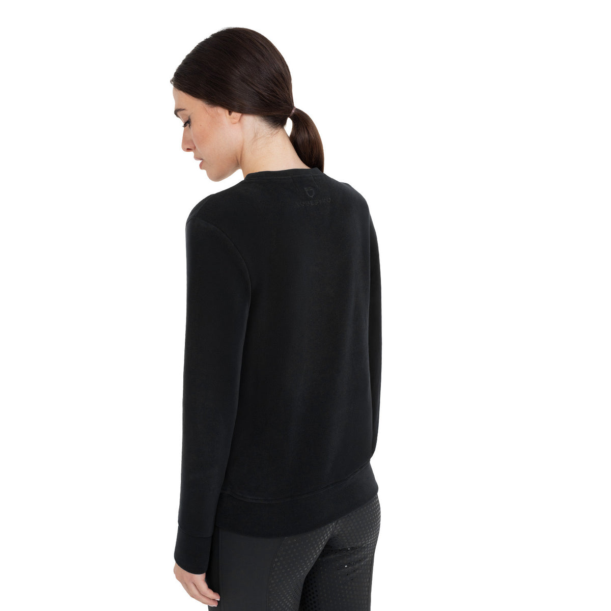 Equestro Women's Fleece Round Neck Sweater, Black