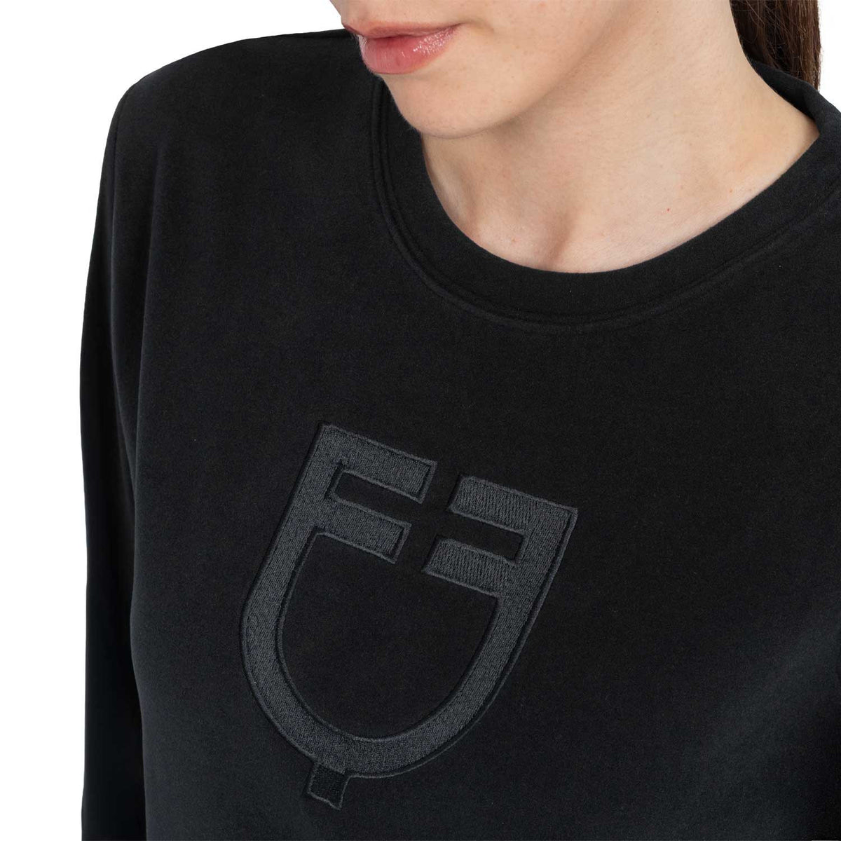 Equestro Women's Fleece Round Neck Sweater, Black