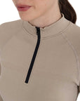 Detail of the Equestro training shirt high mock collar and black quarter-length front zip