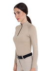 Equestro Cobblestone technical knit training shirt, three-quarter view on model