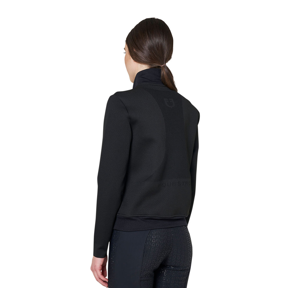 Equestro Women's Nylon &amp; Knit Seamless High Neck Sweater w/ Zip, Black