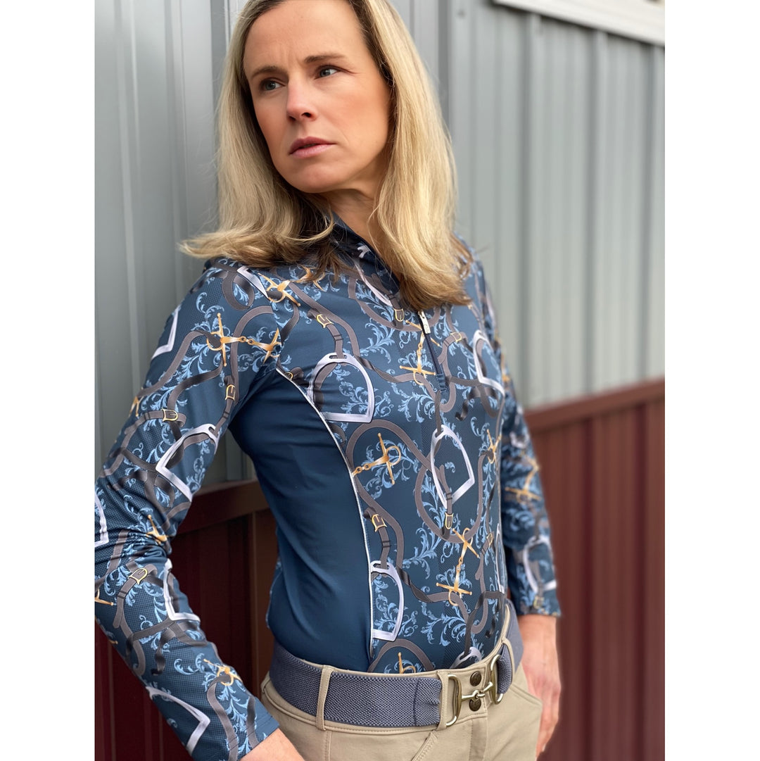 Arista Equestrian Ladies Elegance Quarter Zip Long Sleeve Training Shirt, Sapphire