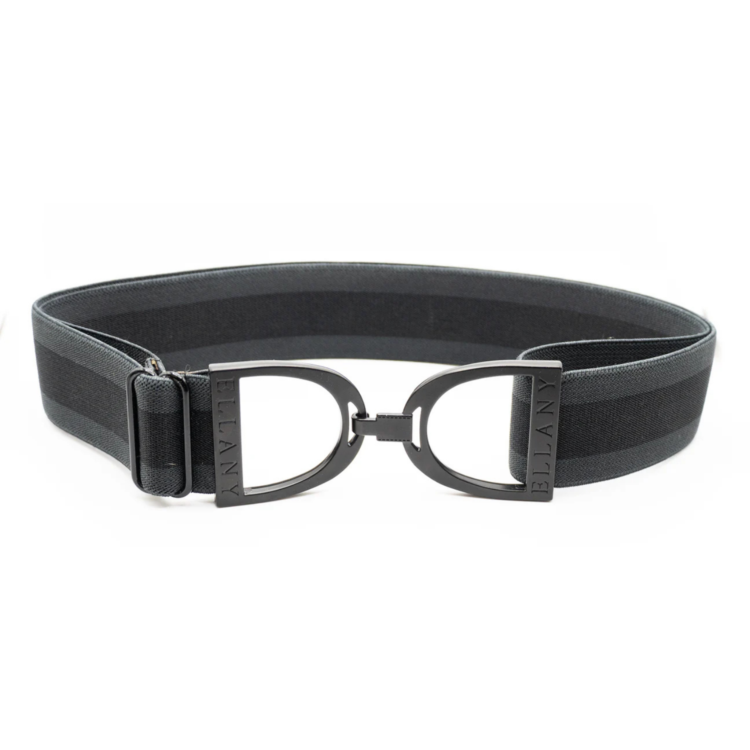 Ellany 1.5" Black Stirrup Elastic Belt, Charcoal Stripes