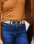 Ellany 1.5" Gold Stirrup Elastic Belt, Caramel Polo