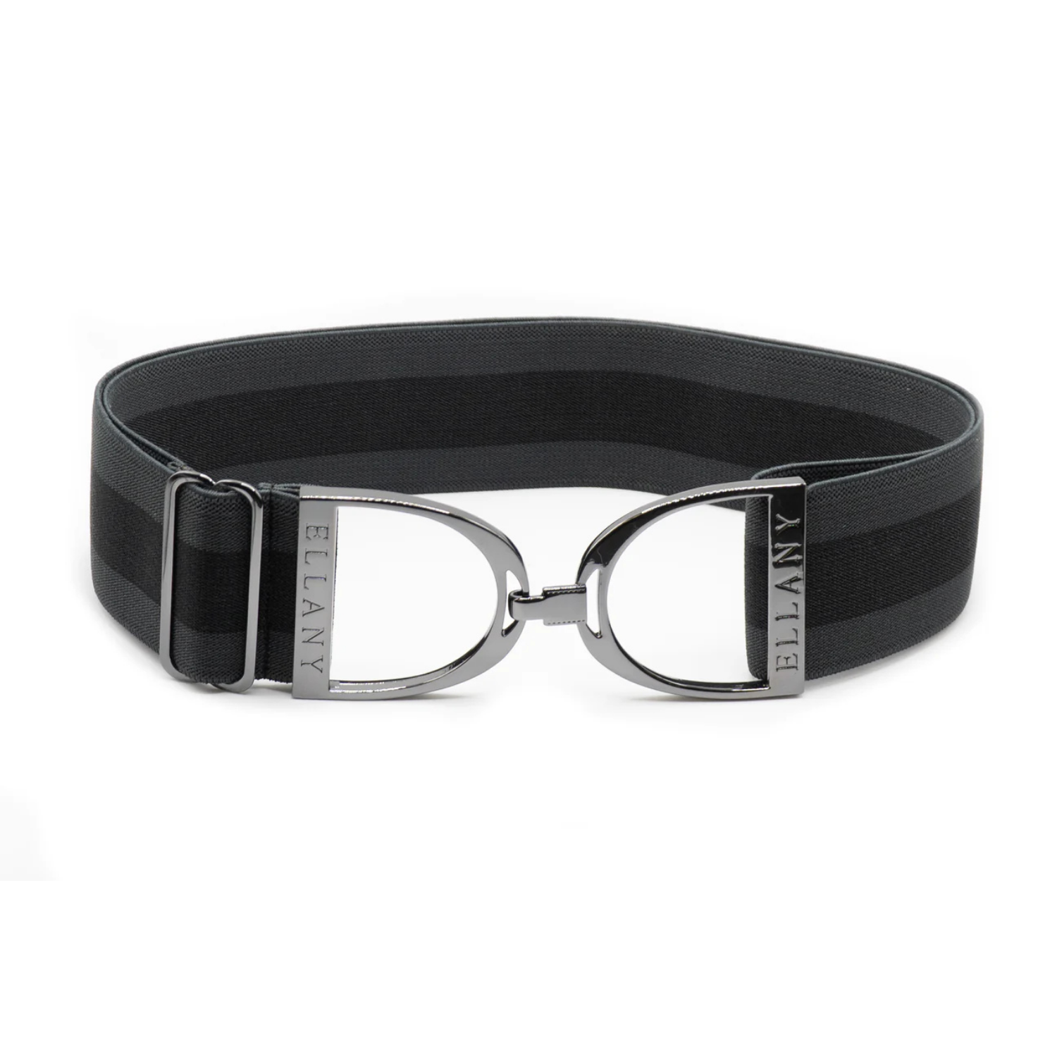 Ellany 2" Gunmetal Stirrup Elastic Belt, Charcoal Stripes
