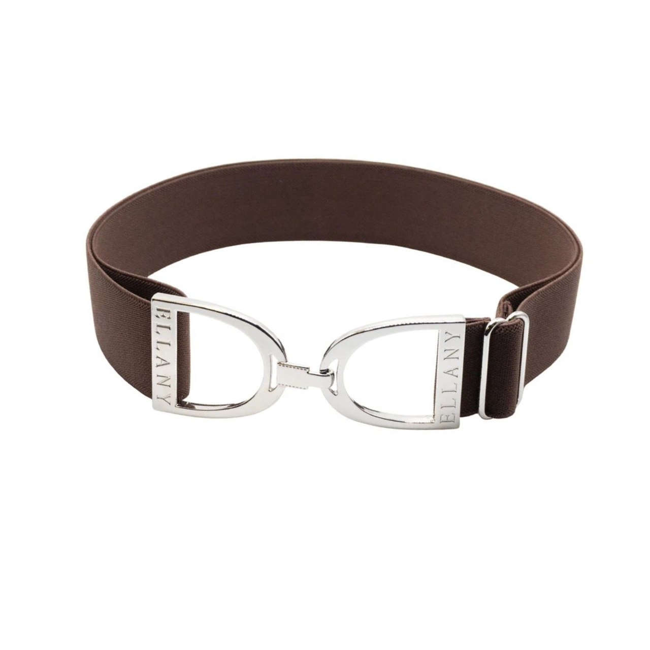 Ellany 1.5" Silver Stirrup Elastic Belt, Chocolate