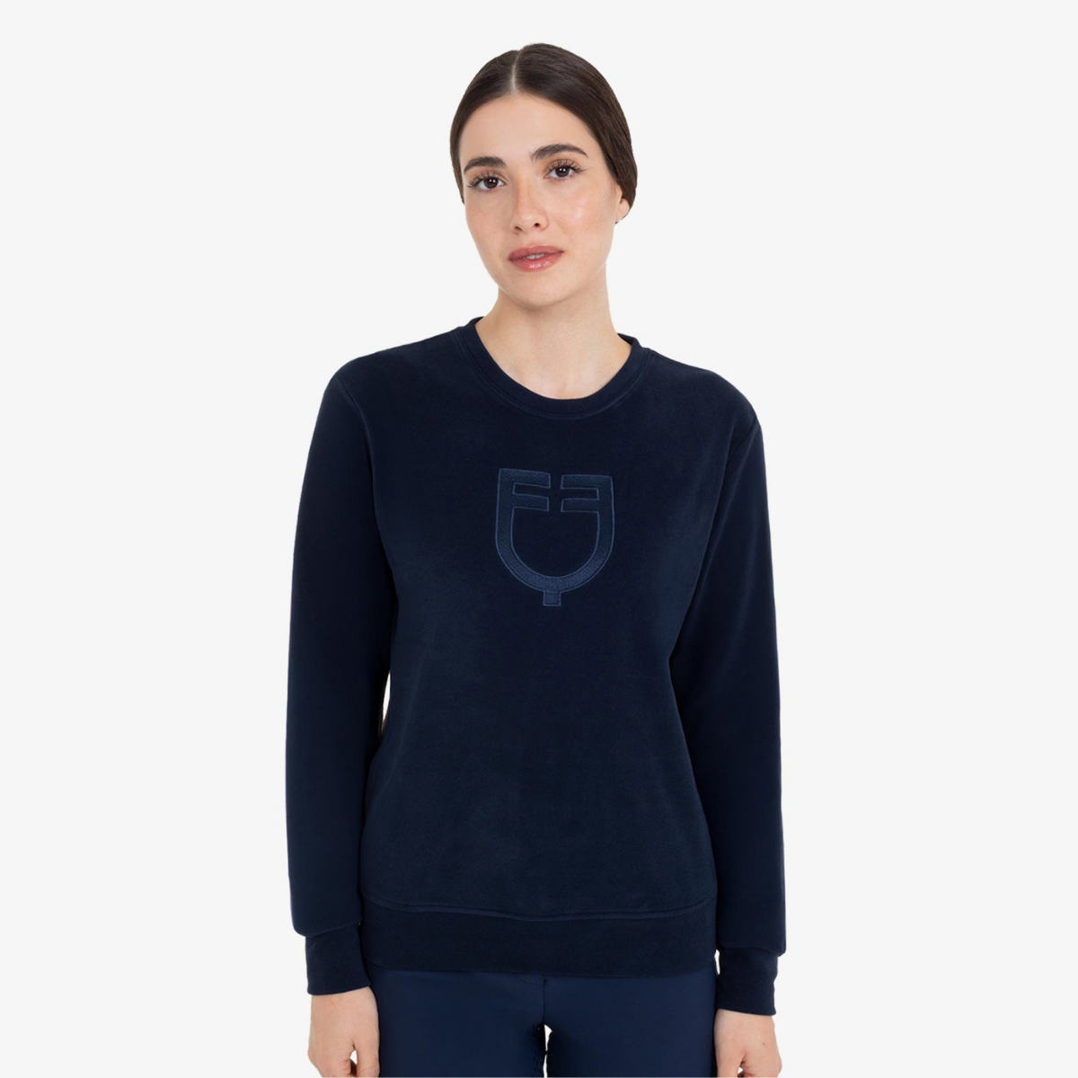Equestro Women's Fleece Round Neck Sweater, Navy